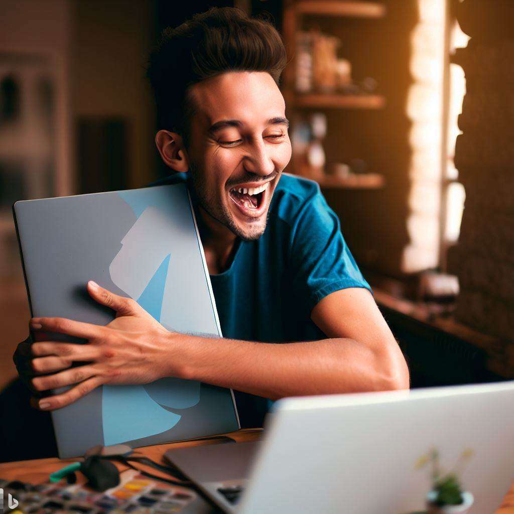 man holding a capable laptop for illustrator