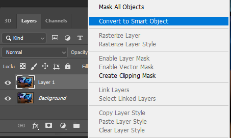 converting layer to smart object in Photoshop